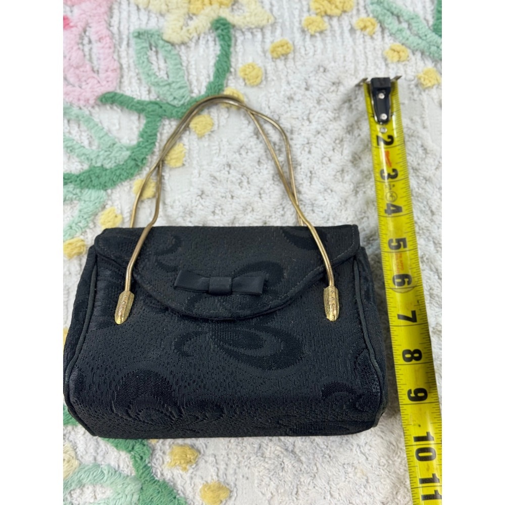 Vintage‎ Garay Black Jacquard Evening Bag Gold Snake Chain Strap Bow  Clutch - Picture 3 of 8